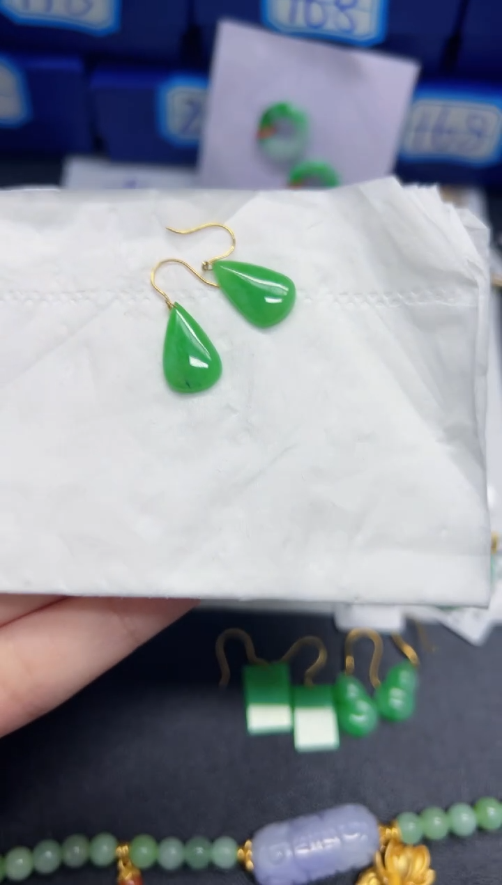 【闪购商品】翡翠耳饰18K金镶嵌Y缅料A货/多样性发货/一件