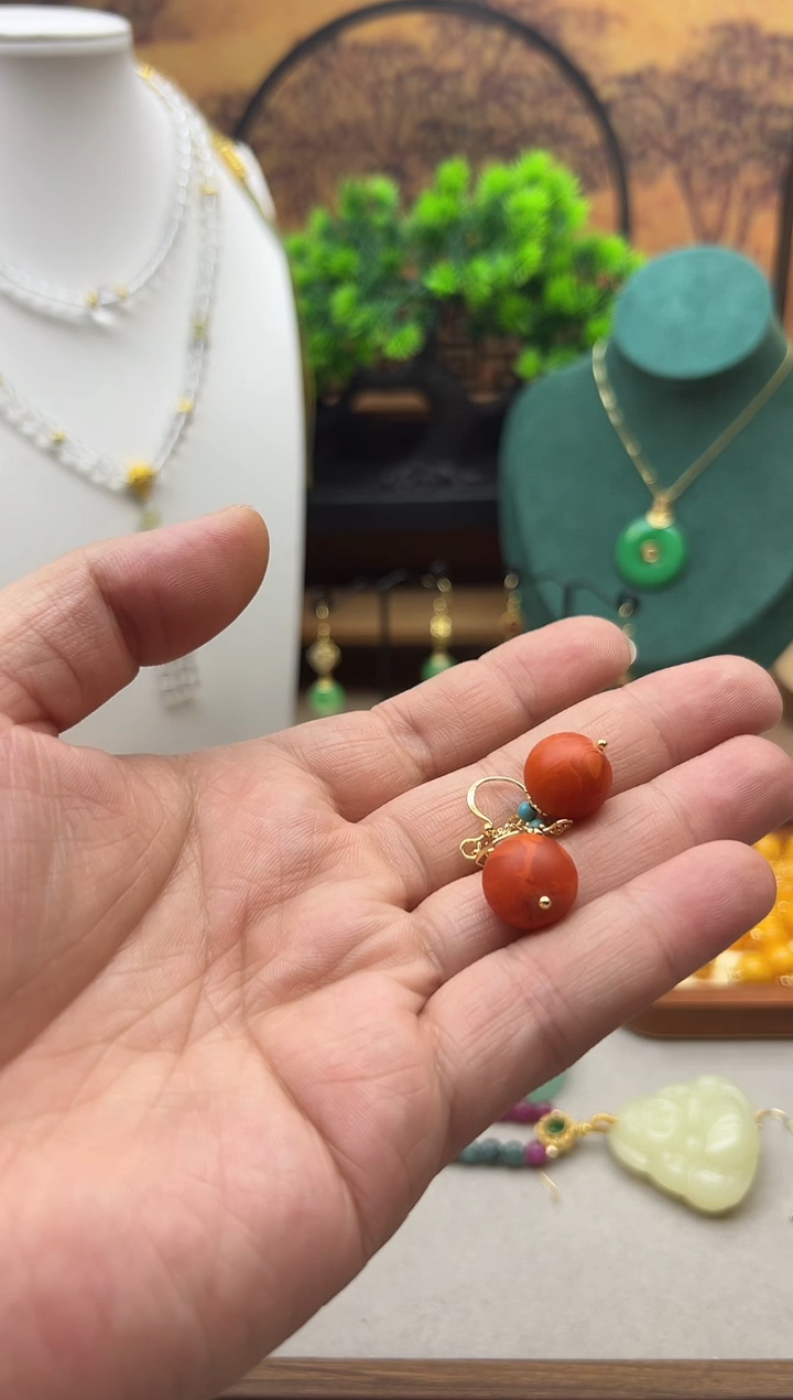 14K金镶嵌蜜蜡耳饰E89  