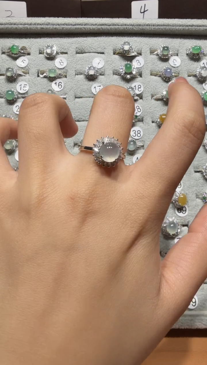 银S925镶嵌戒指翡翠925银镶缅甸A货翡翠戒指