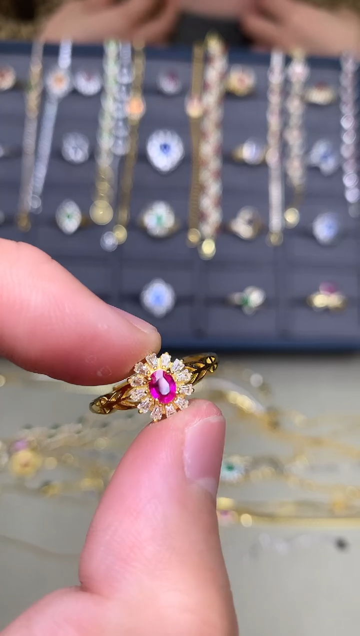 银S925镶嵌戒指红宝石戒指