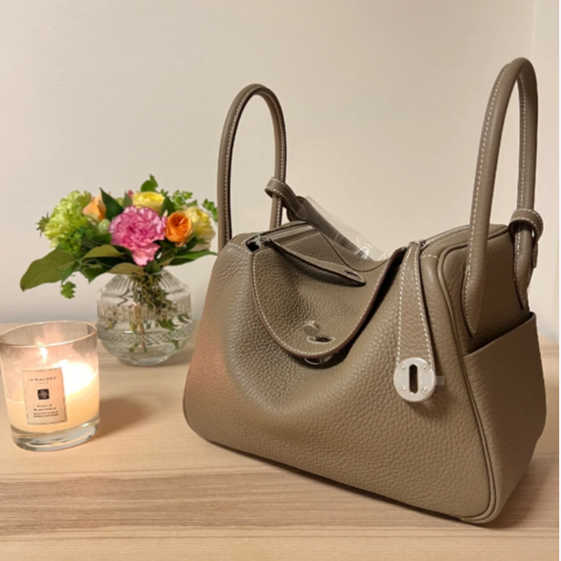 99新 Hermes/爱马仕 小花6花 lindy 26 大象灰 U刻 TC皮包