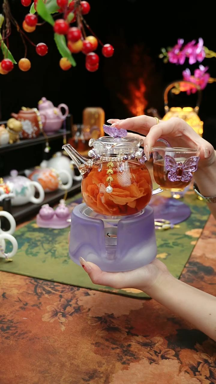 【闪购商品】紫色温茶台+茶壶+链子+杯子