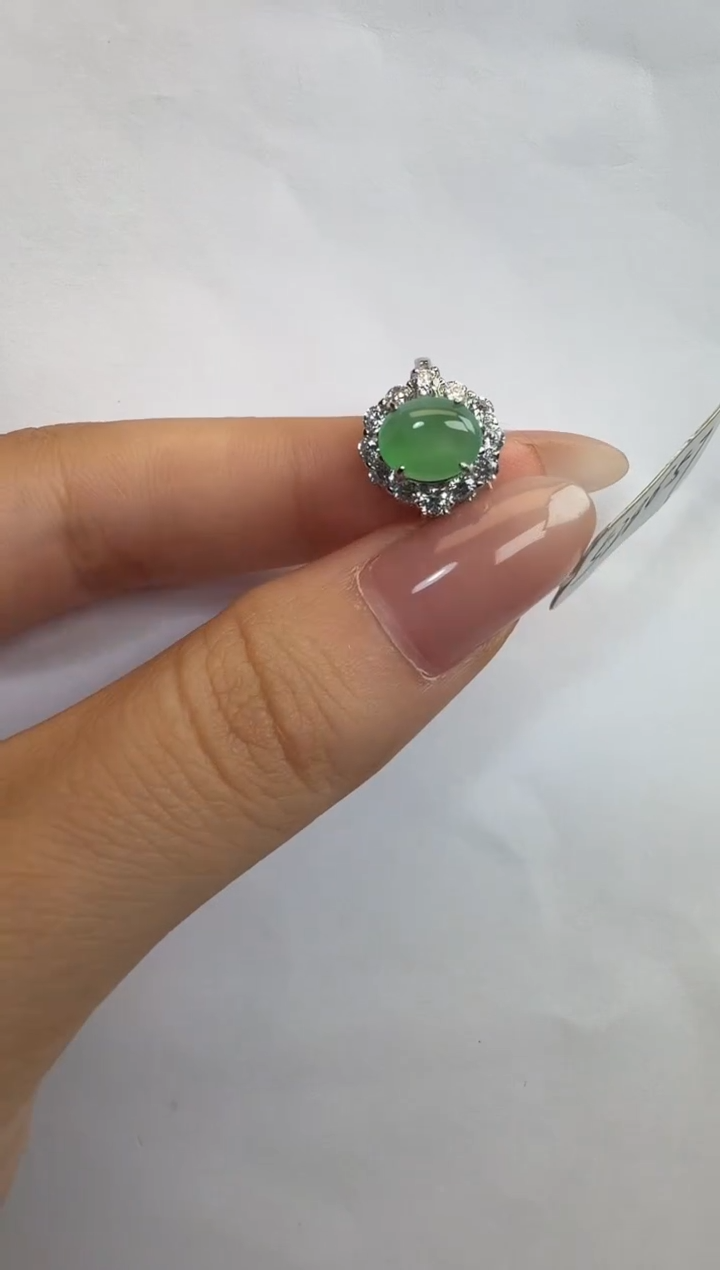 银S925镶嵌戒指翡翠925银镶A货翡翠戒指68