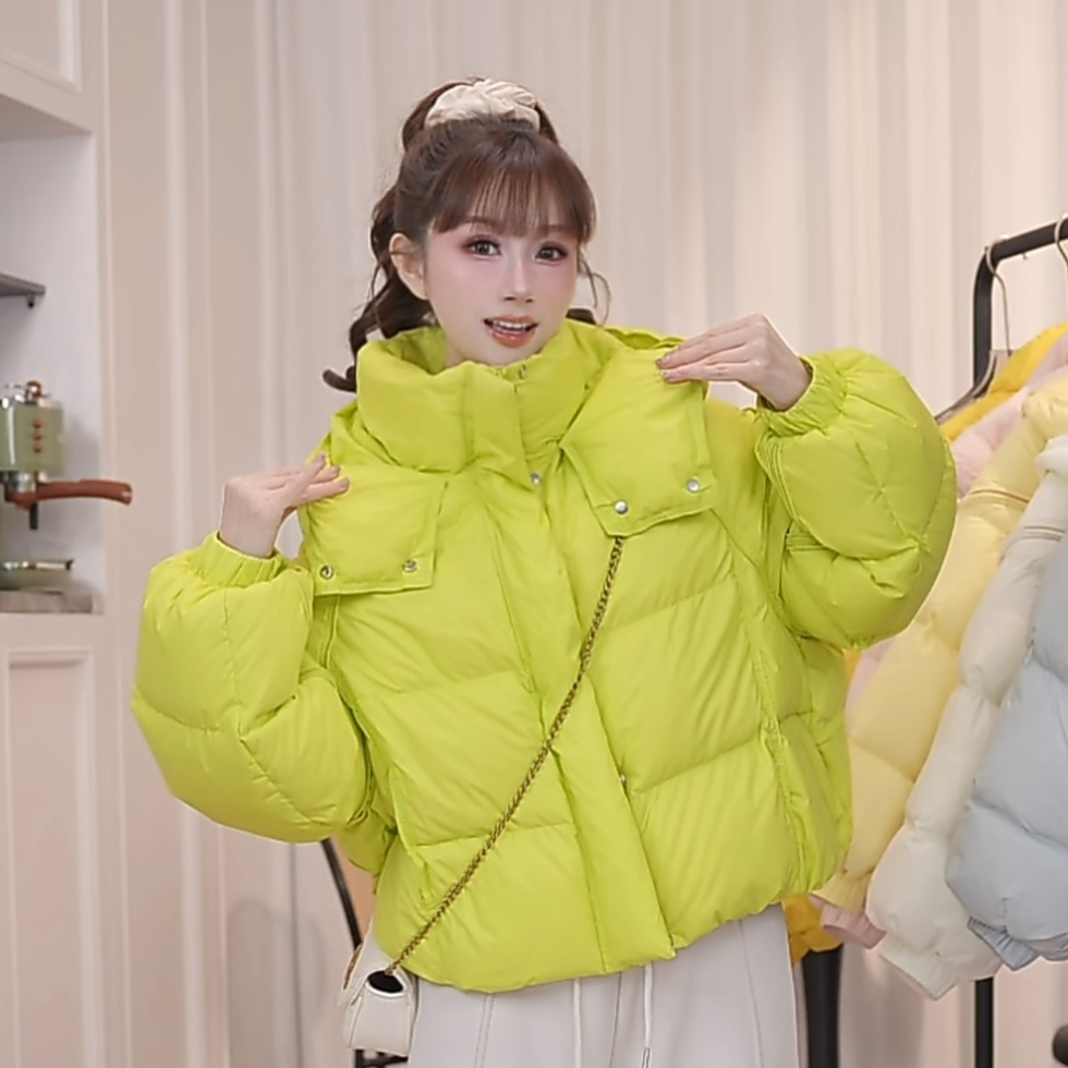 冬季保暖韩版拉链袖加厚短款羽绒服女宽松小个子连帽爆款百搭