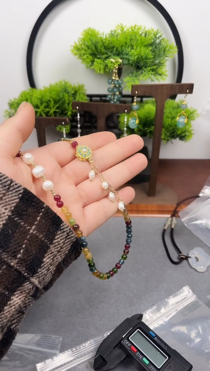 银S925镶嵌耳饰玛瑙/玉髓珍珠项链