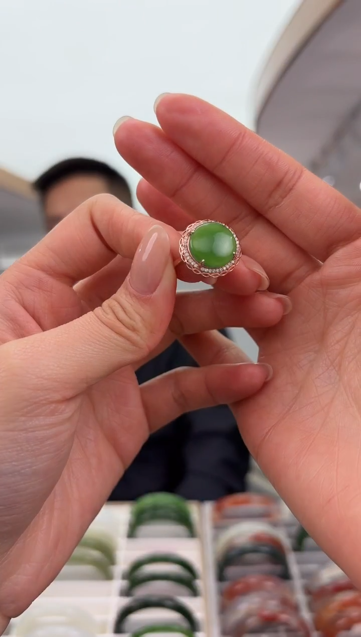 银S925镶嵌戒指和田玉用****411