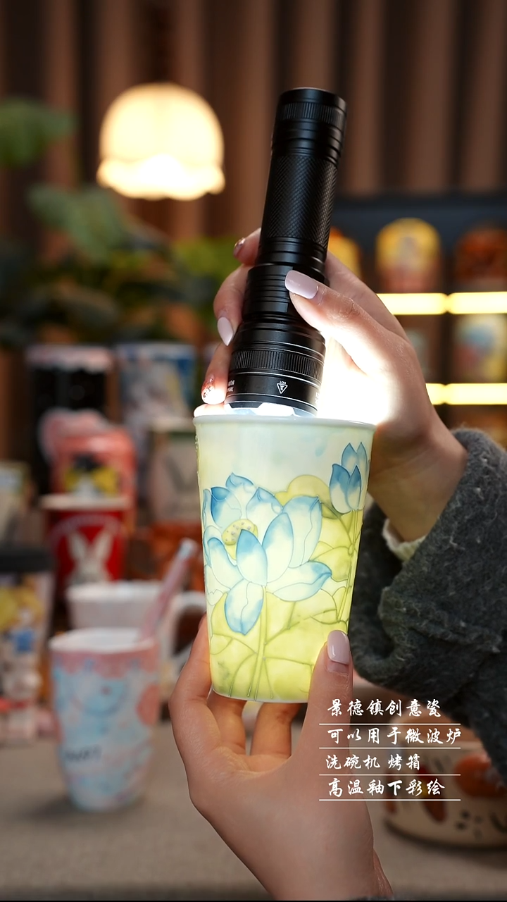 荷花可乐杯景德镇陶瓷手工手绘创意瓷