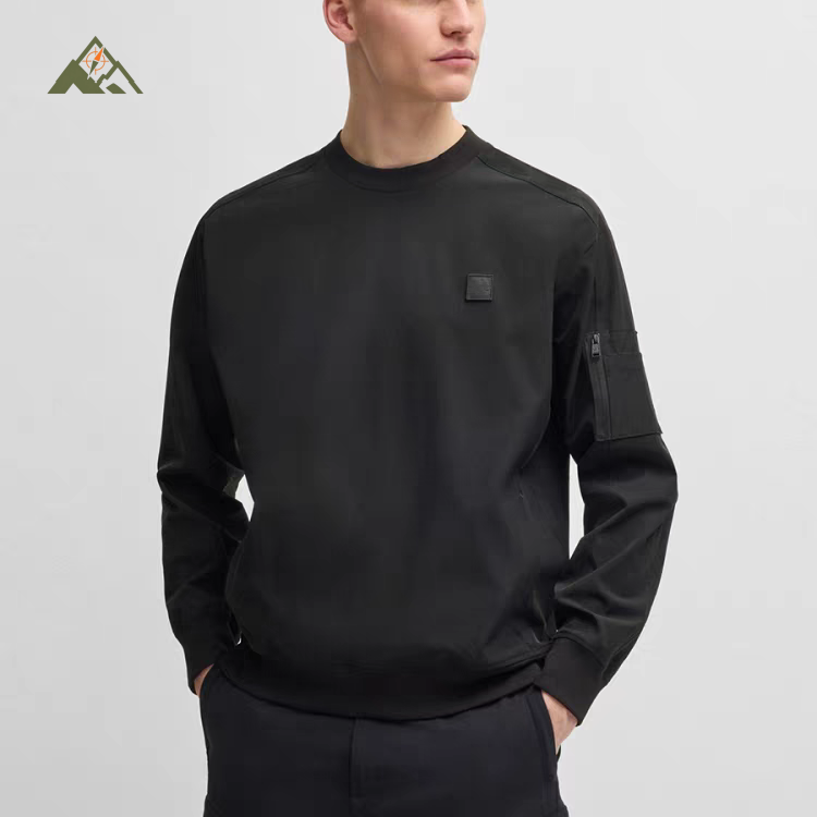 SC26010春季休闲男士宽松拉链袖袋防泼水弹力圆领速干卫衣