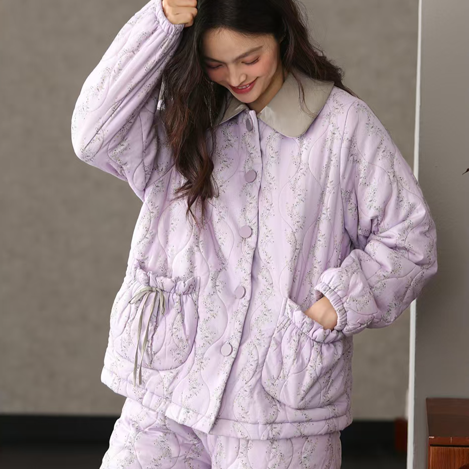 2025乌拉拉公主甜美梭织磨毛冬季时尚奢华格纹法兰绒设计感家居服