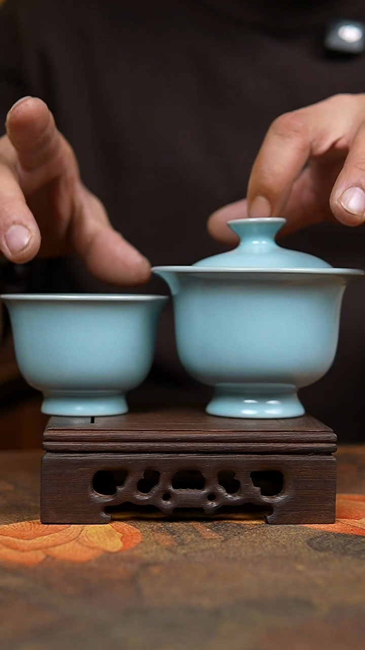 杯仿古宋臻釉两才元宝盖碗＋1如是杯