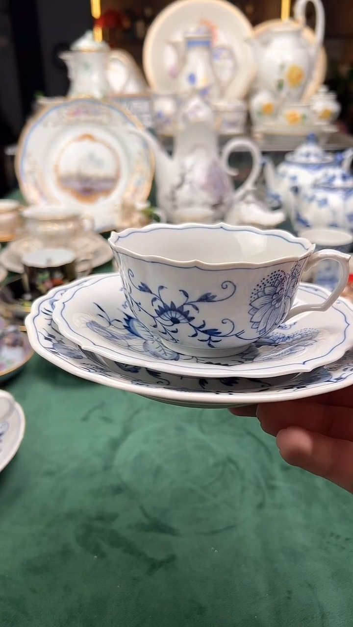 瓷片梅森二等蓝洋葱茶杯碟盘