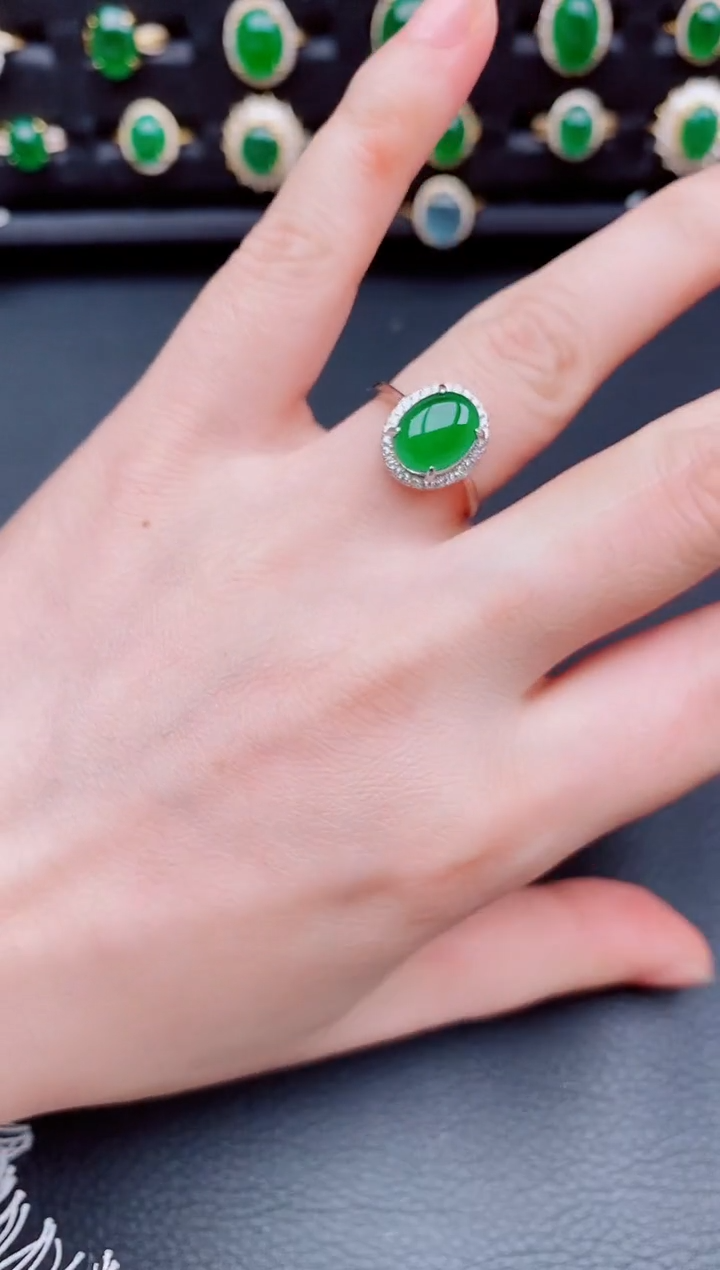 【闪购商品】翡翠戒指银S925镶嵌天然a货翡翠73