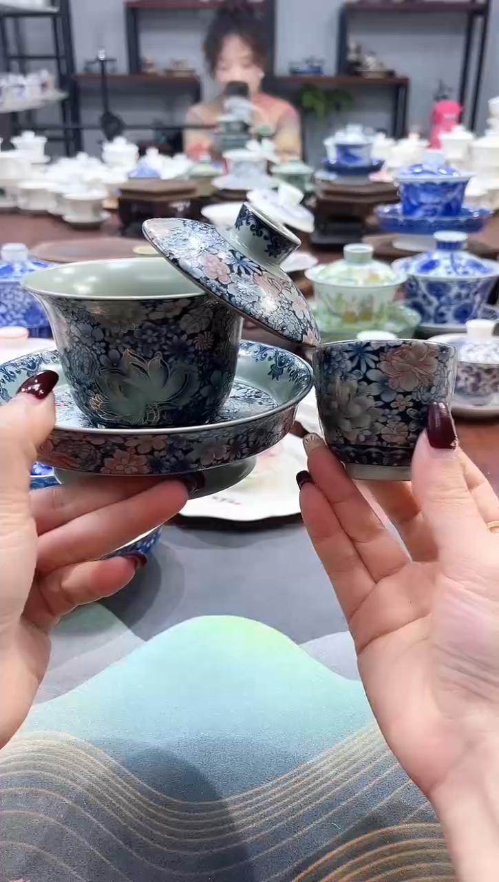 【闪购商品】繁华似锦大底盖碗+2杯