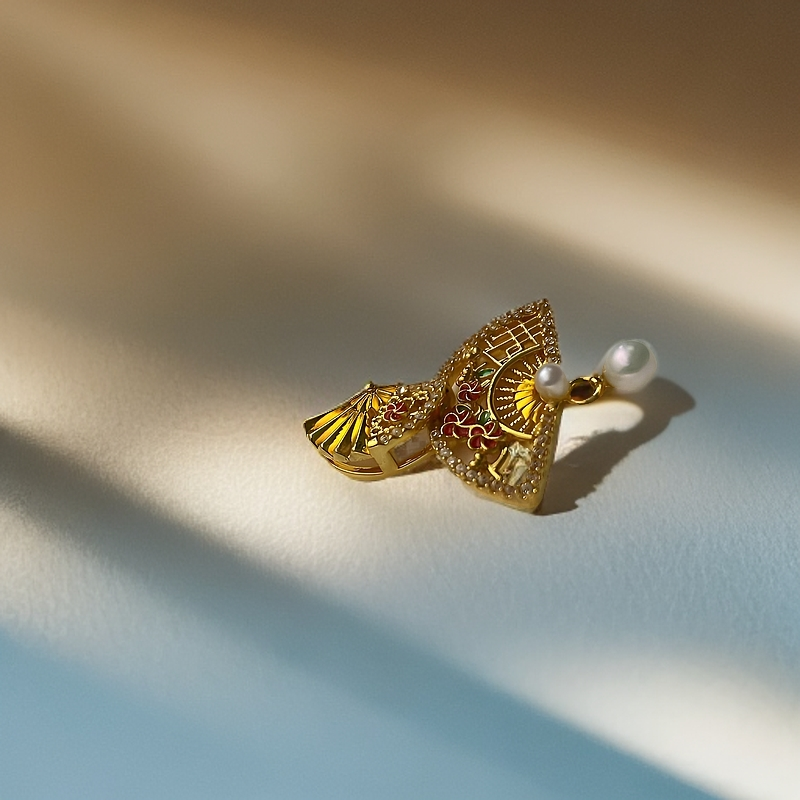 【合成/培育】18K黄莫桑石大小扇子吊坠复古风宫廷款