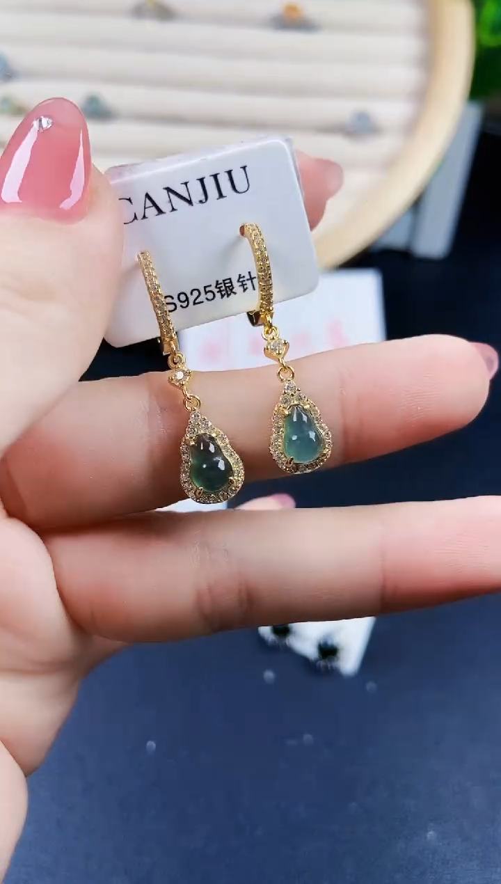 【闪购商品】翡翠耳饰银S925镶嵌120120120