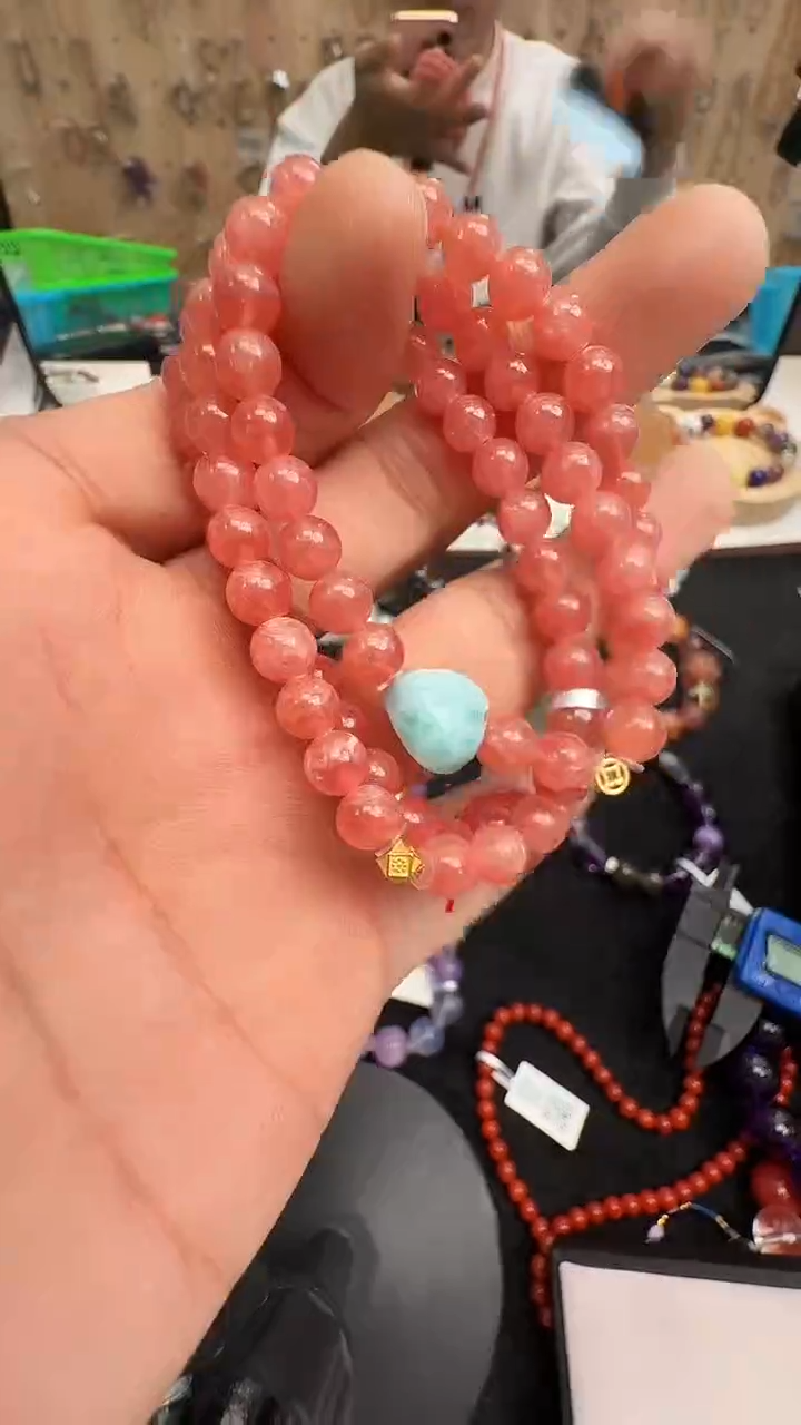 菱锰矿（红纹石）未镶嵌项链村1772 约6mm