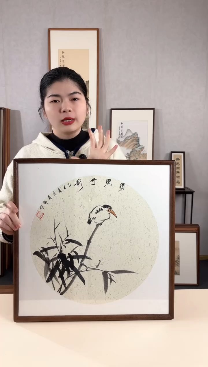 【闪购商品】国画手绘*清风竹影*52*52cm实木框