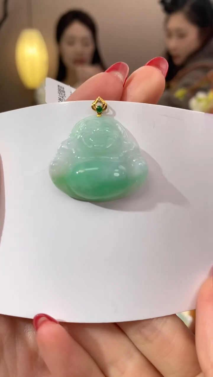 【闪购商品】翡翠颈饰18K金镶嵌天然缅甸a货翡翠