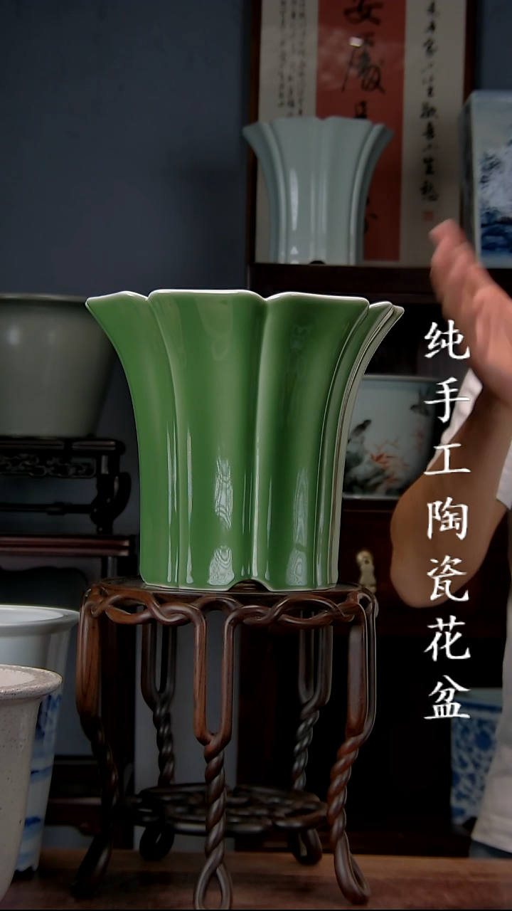 景德镇手工陶瓷花盆-微微瑕大号