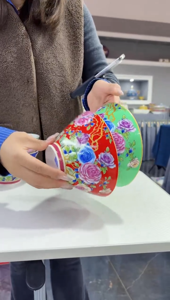 珐琅6英寸斗笠碗2个景德镇陶瓷   