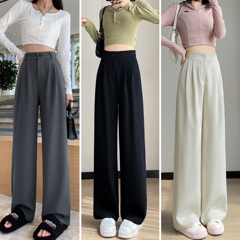 （现货带险）夏季西装裤女宽松高腰垂感小个子阔腿休闲窄版直筒裤