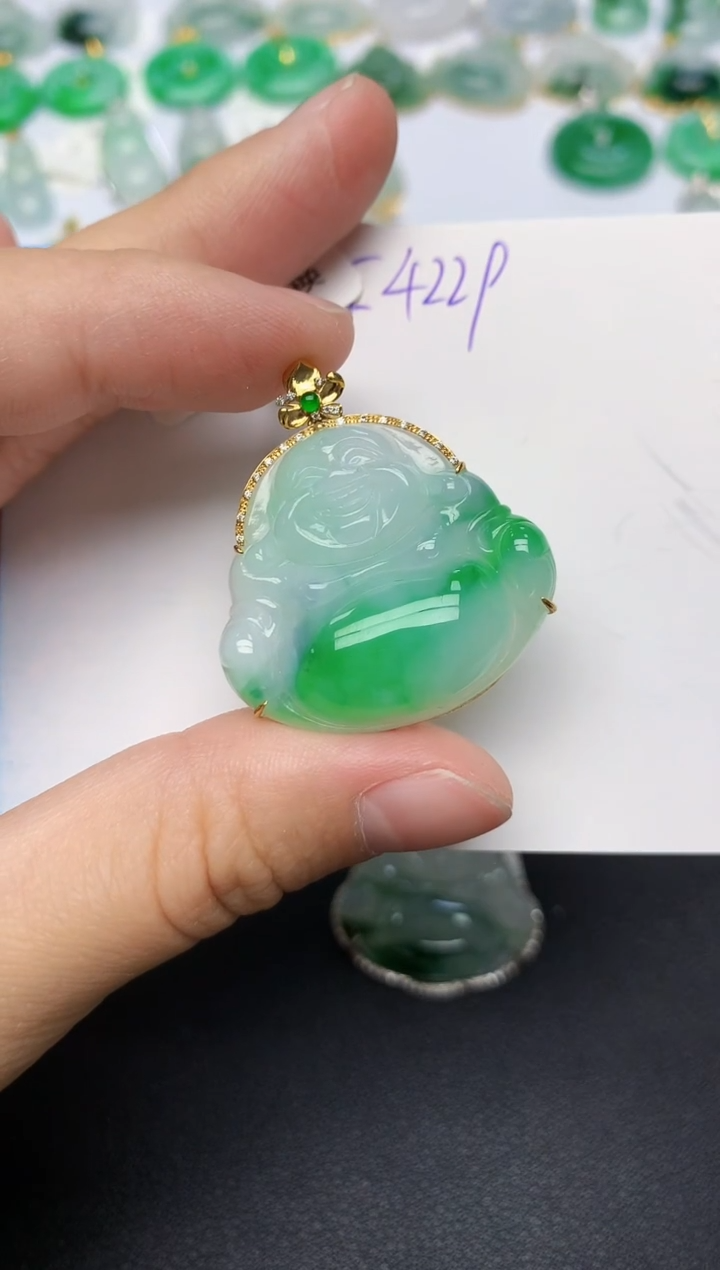 颈饰18K金镶嵌翡翠天然缅甸A货翡翠百元以上9元证书费自理