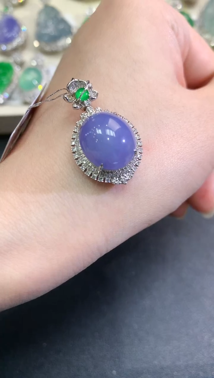 【闪购商品】翡翠颈饰18K金镶嵌C133  紫货有色差