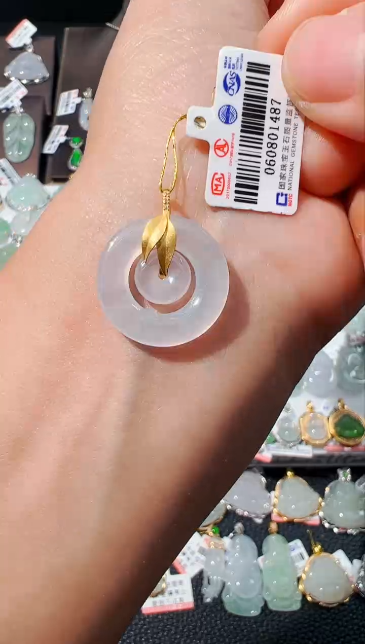 吊坠(不含链)18K金镶嵌翡翠甜甜圈吊坠1487