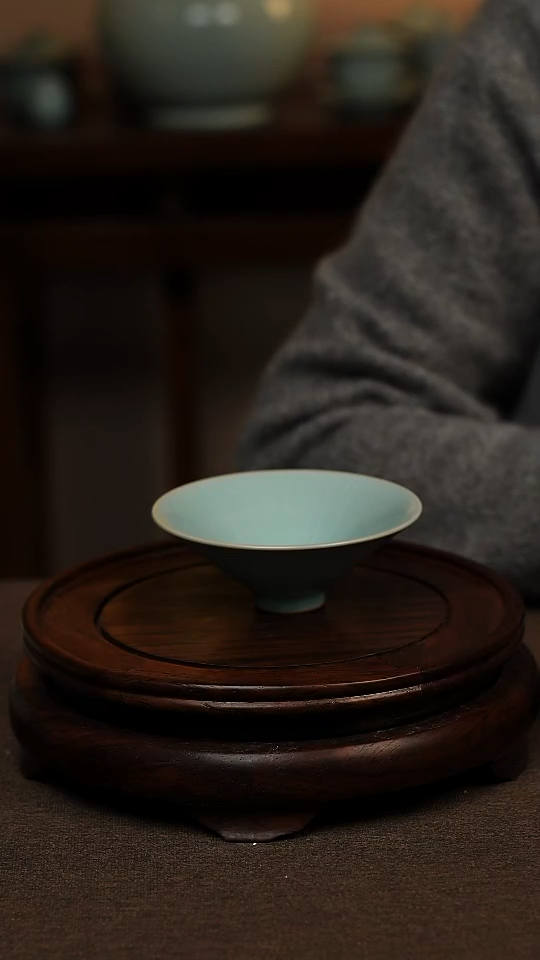 瓷片仿古天青全手工斗笠杯70ml 微瑕 不带礼盒