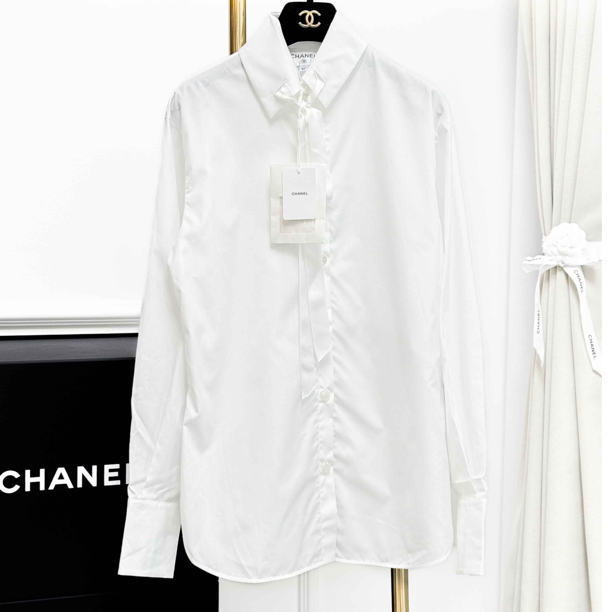 99新 Chanel/香奈儿 36码 白色 飘带 长袖 衬衫