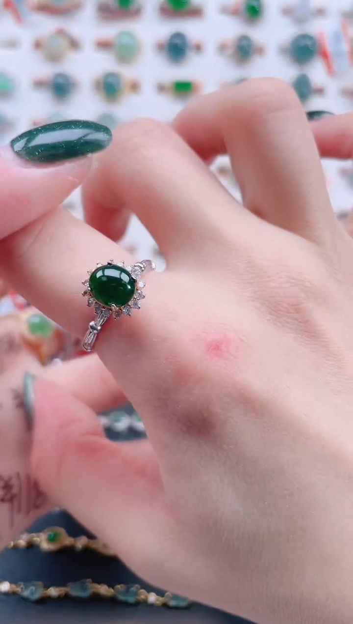 银S925镶嵌戒指翡翠天然翡翠