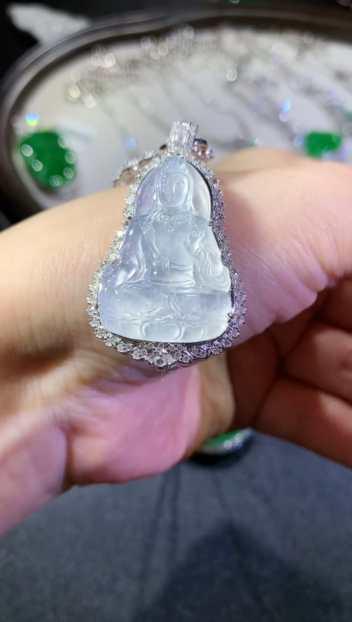 【闪购商品】翡翠吊坠(不含链)18K金镶嵌123观音（不含链与扣头