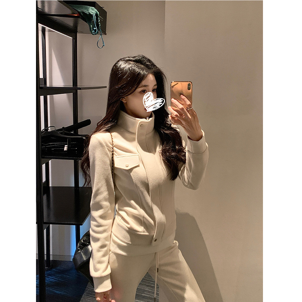 新款韩系早秋穿搭套装修身收腰短款外套直筒微喇休闲裤女3313