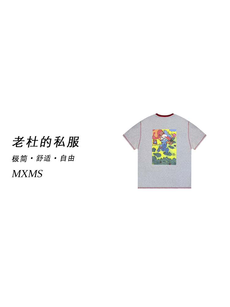 （麦欢尼）25802-1-爆款时尚撞色领休闲百搭舒适刺绣印花精灵T恤   