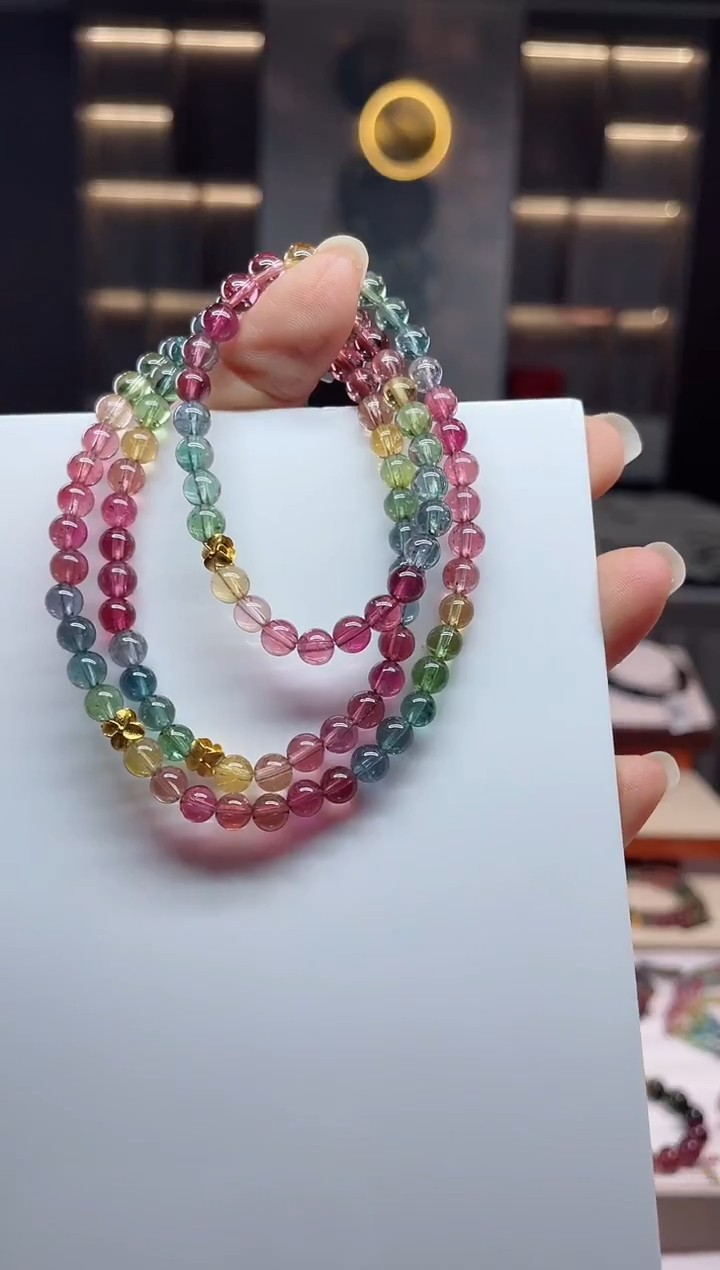 未镶嵌老矿碧玺彩虹三圈手串5mm+碧玺（多样性发一条）Q