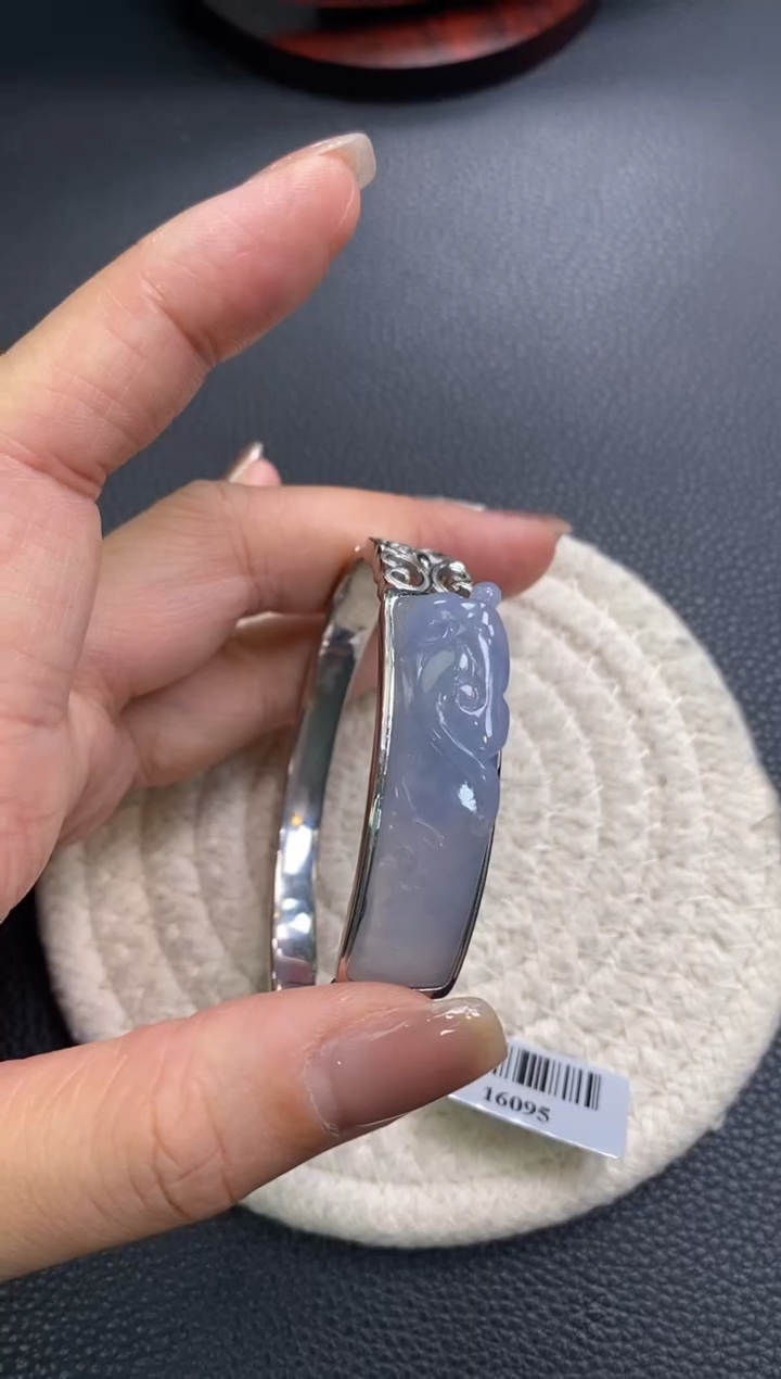 颈饰银S925镶嵌翡翠净货16095