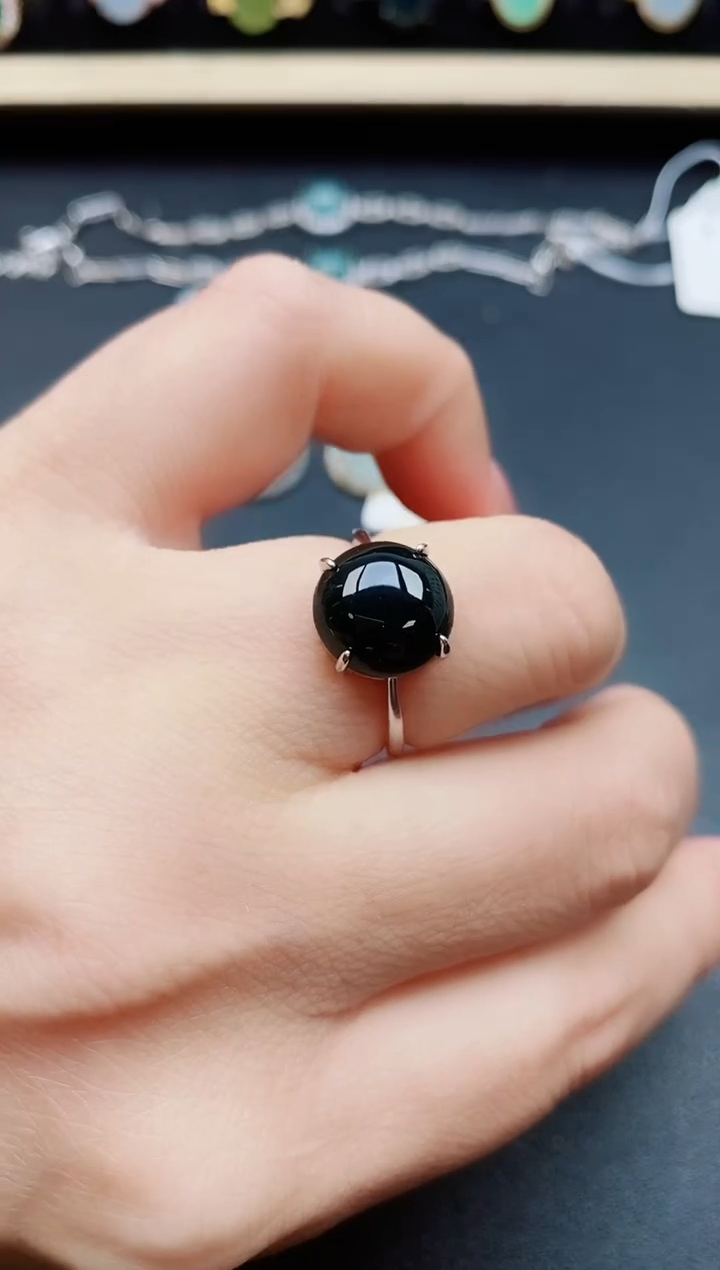 翡翠戒指银S925镶嵌0800