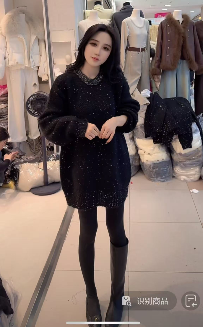 圆领亮晶晶套头款厚款毛针织衫加厚韩版毛衣衣长76#0004