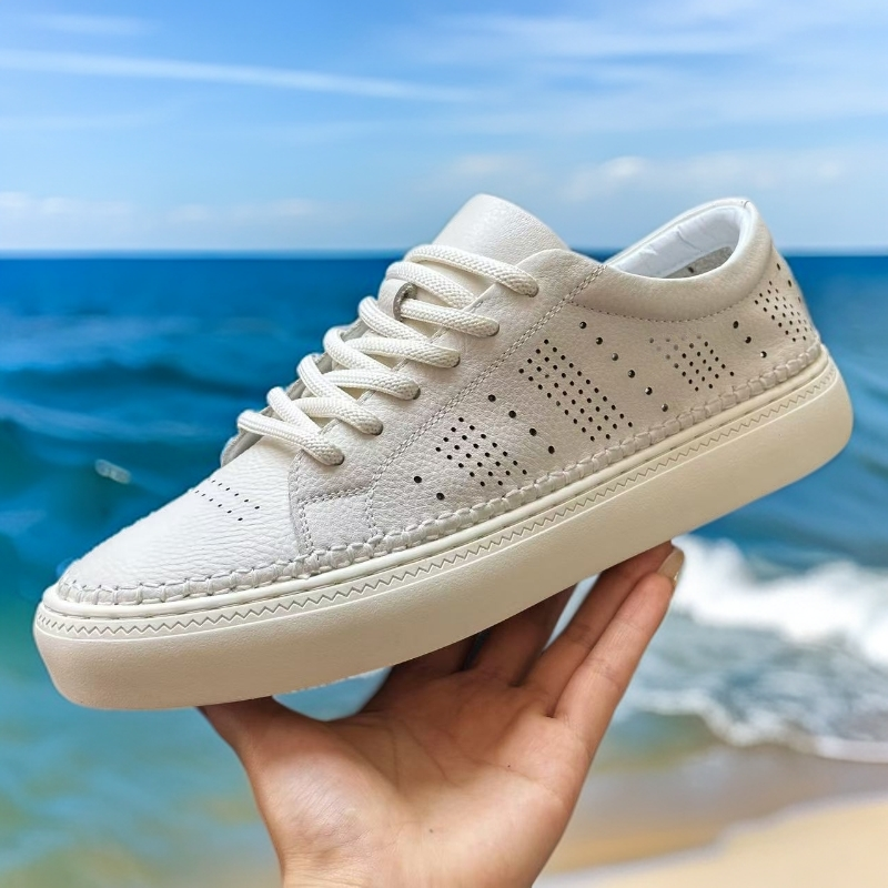 头层牛皮（打孔款）百搭小白板鞋男鞋薄款透气镂空皮鞋男1802