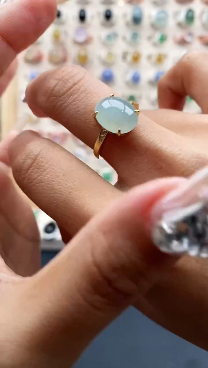 【闪购商品】翡翠戒指银S925镶嵌缅甸天然A货翡翠555  2+