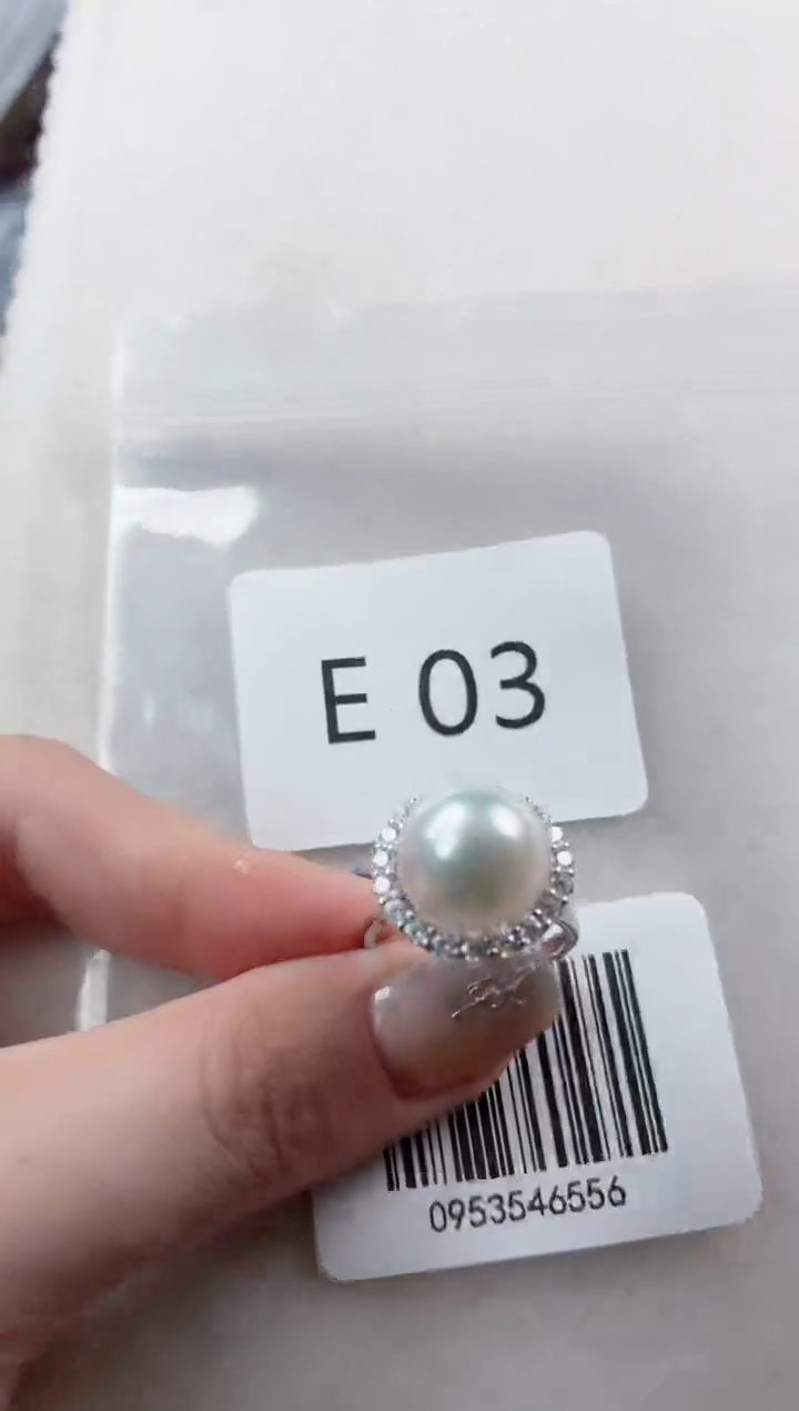 银S925镶嵌戒指海水珍珠E03