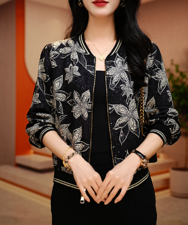 花开如意-新款印花气质上衣外套百搭显瘦时尚舒适显气质俩面穿