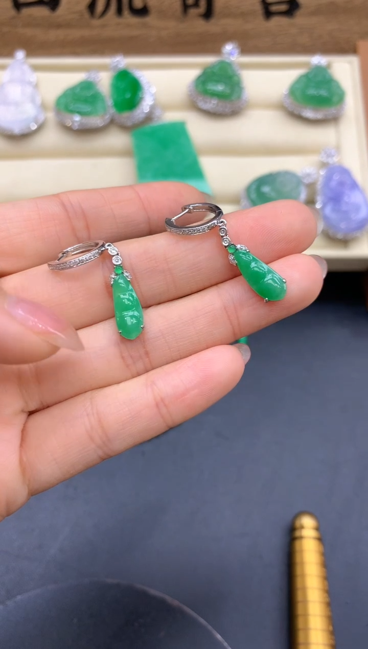 【闪购商品】翡翠耳饰18K金镶嵌382-中国好珍宝