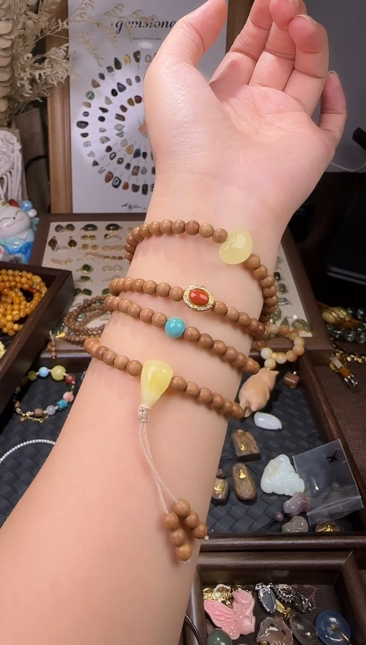 天然辰砂老山檀珠链