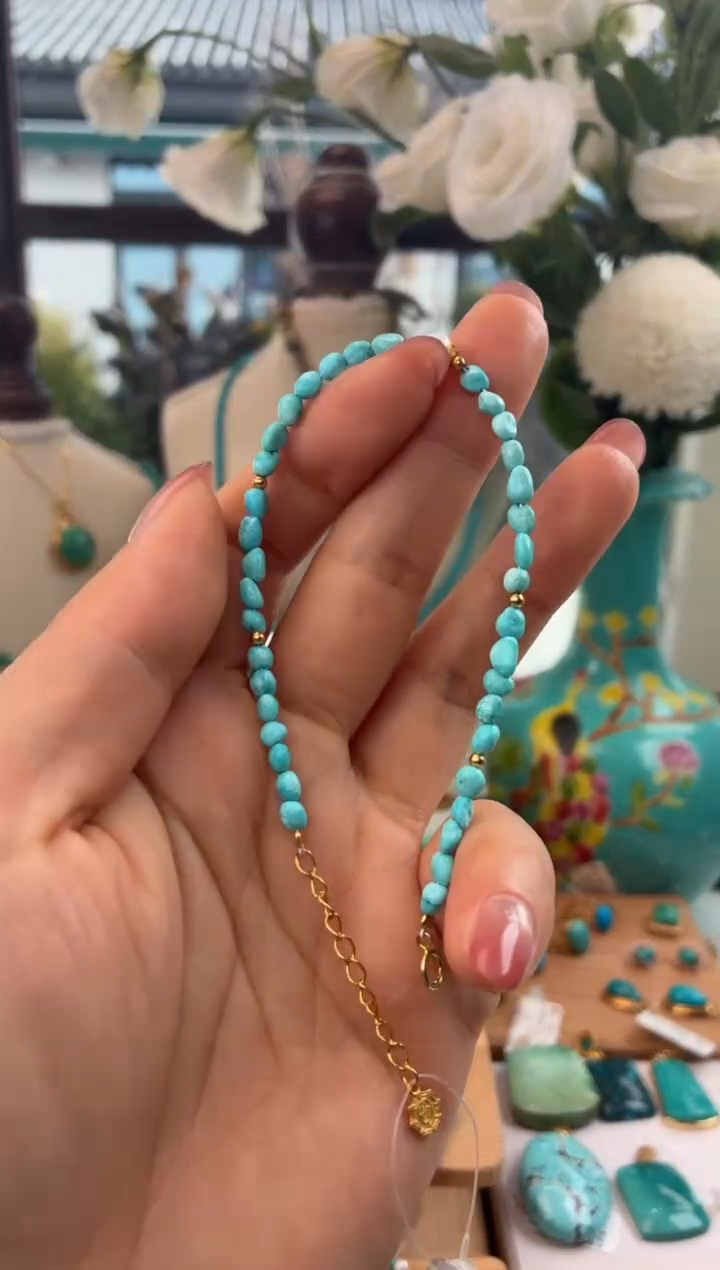 银S925镀金镶嵌绿松石手链1