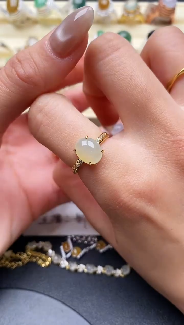 【闪购商品】翡翠戒指银S925镶嵌缅甸天然A货翡翠66   1-4