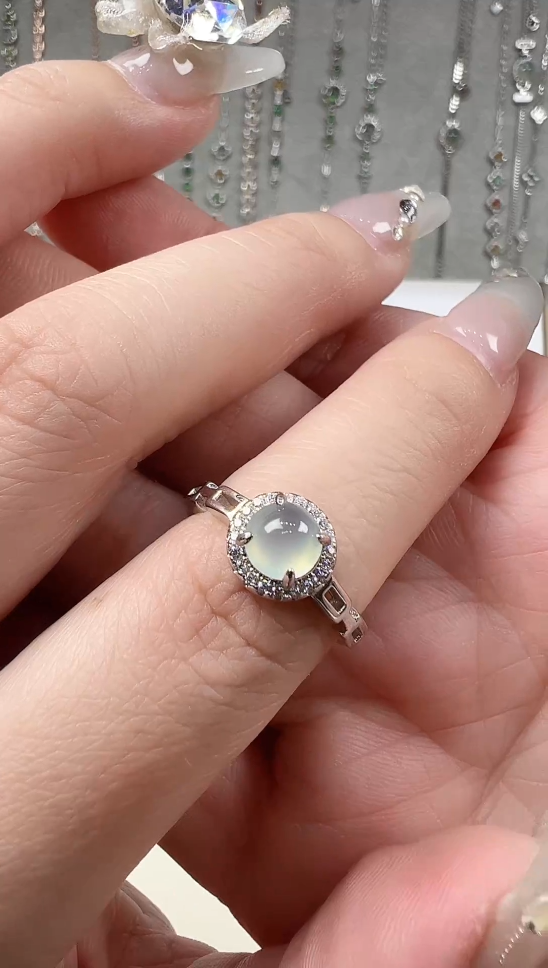 【闪购商品】翡翠戒指银S925镶嵌缅料a货翡翠戒指s925镶嵌