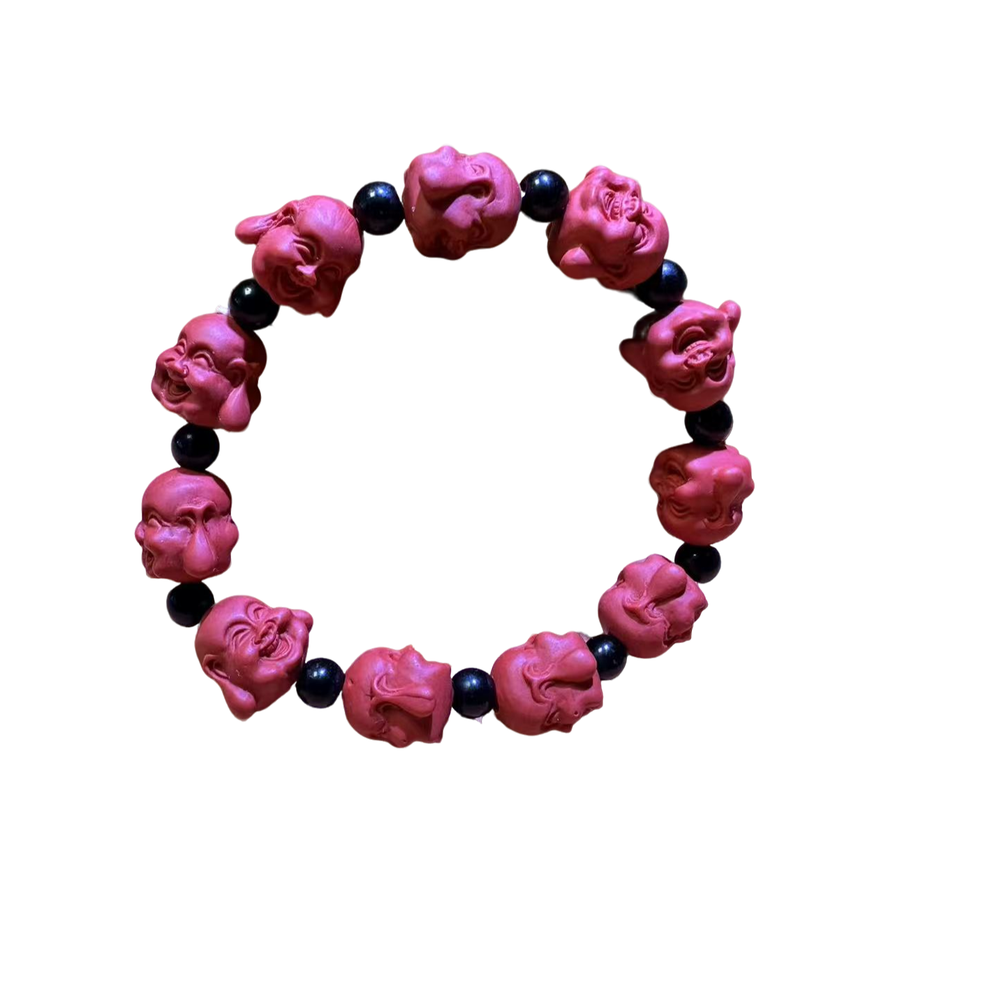 天然辰砂ZS-005朱砂辰砂弥勒笑佛单圈手串男女款手串（无礼盒）