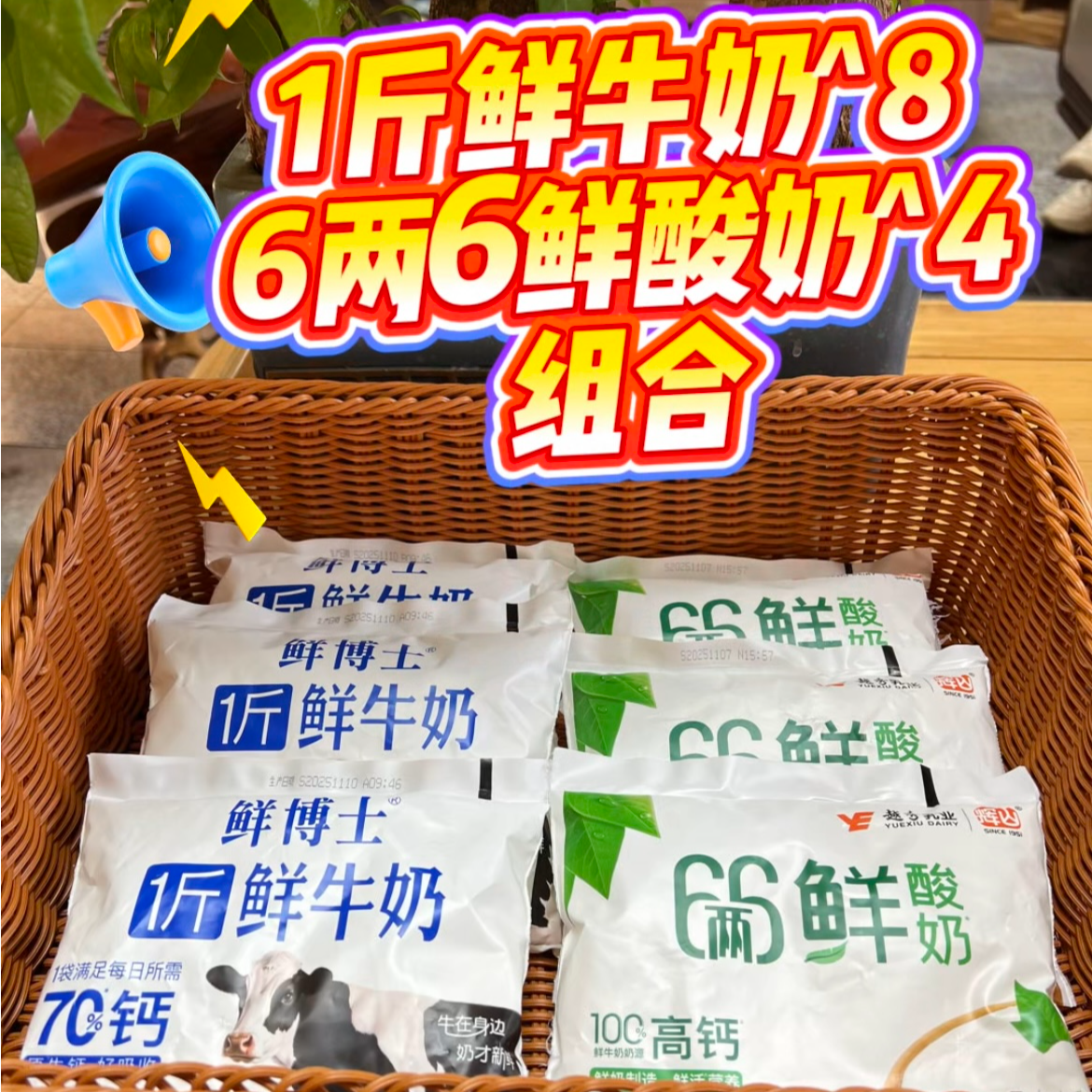 鲜博士1斤鲜牛奶*8袋+辉山6两6鲜酸奶330g*4袋