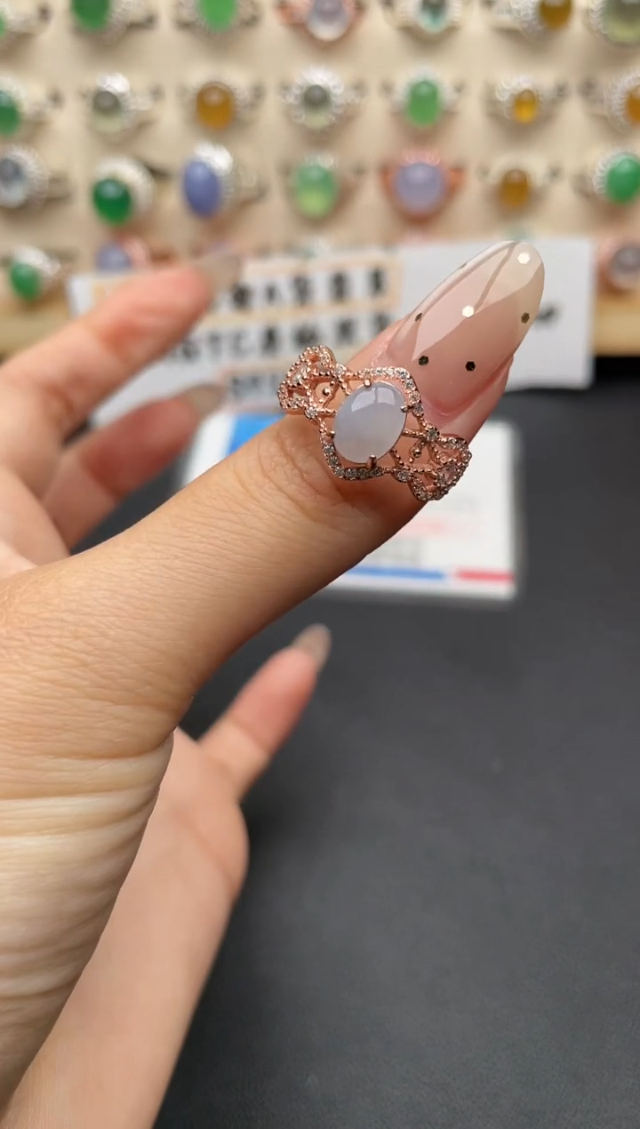 【闪购商品】翡翠银S925镶嵌戒指一物一证一礼盒